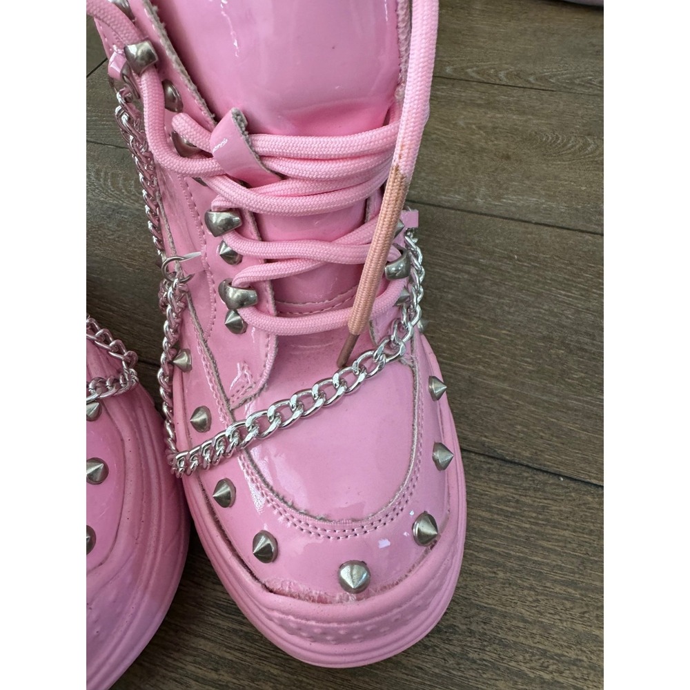 Anthony Wang Space Candy Pink Patent Platform Sneakers Studded Chain Size 7 - Picture 12 of 12